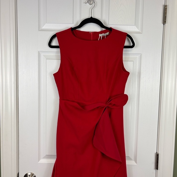 NWT Fehaute red asymmetrical ruffled boat neck sleeveless dress sz 4 - Picture 6 of 10